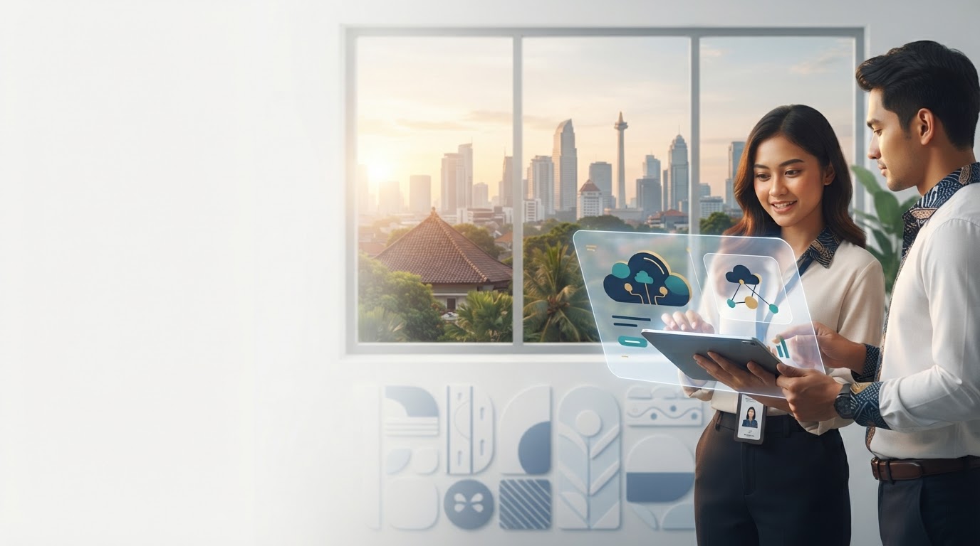 Nusa Bitpulse — dasbor analisis prediktif AI ditampilkan di atas ruang kerja modern